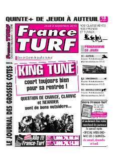 <strong>France Turf Semaine - Quotidien :</strong><br />France TURF est LE Journal hippique qui vous conseille et vous donne les meilleurs pronostics turfs pour gagner au Quinté+ et dans les autres courses PMU tous les jours grâce à ses infos exclusives et à ses classements liés au chrono (TROT) et au poids (P